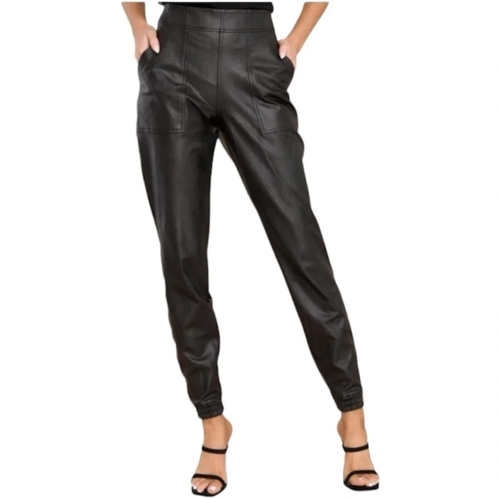 SPANX | Black Vegan Leather Joggers Size Medium